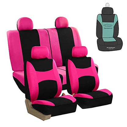 FH Group Stylish Full Set Car Set Covers Front Set and Rear Split Function, Airbag Compatible – Universal Fit for Cars Trucks & SUVs (Pink/Black) - color: Pink