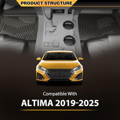 TPE Floor Mats Cargo Liners 3PCS, Compatible with Nissan Altima 2019-2025, 1st & 2nd Row, Floor Liner All Weather Full Cover Protection - size: Fit Nissan Altima 2019-2025 | Black 3PCS