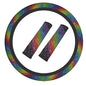Rainbow Steering Wheel Cover Elastic Non-Slip Car Steering Wheel Covers with Seat Belt Shoulder Pad for Women Men - color: Rainbow