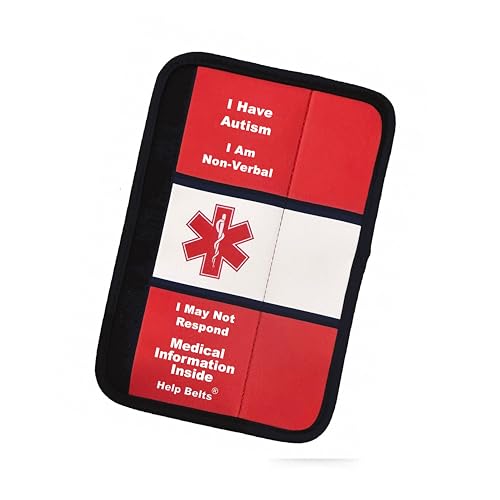 Autism/Non-Verbal/May Not Respond Awareness Medical Alert Seatbelt Cover for Kids and Adults with Emergency Information Form and Pocket by Help Belts. (Red, 9 Inch Full) - color: Red, size: 9 Inch Full