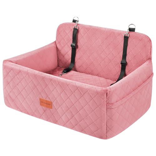 HEGGCOOE Dog Car Seat for Medium/Large Dogs, Pet Booster Seat for Under 55 lbs or 2 Small Dogs, Detachable & Washable Dog Car Bed for Backseat with 2 Safety Leashes (Pink) - color: Pink