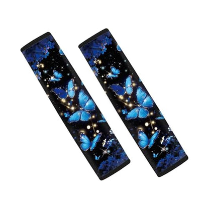Dreaweet Blue Butterfly Seatbelt Covers for Women 2 Pack Car Seat Belt Cushion Shoulder Strap Pads Soft Comfortable Seat Belt Cover Pad Seatbelt Cushions for Adults Kids - color: Blue Butterfly Flower