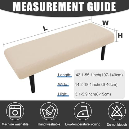 Stretch Bench Seat Cover, Reusable Slipcover for Dining Room & Bedroom, Removable Washable Rectangular Bench Covers, Elastic Fit for Home Furniture(Beige) - color: Beige