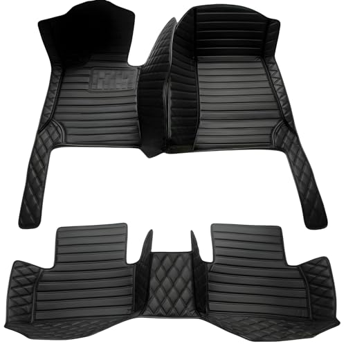 Custom Leather Car Mats, Vehicle-Specific Fit All-Weather Floor Mats, 100% Waterproof Anti-Slip Durable Protection for SUV Truck Sedan, Precision Tailored Protection (All Black Splicing) - color: All Black Splicing