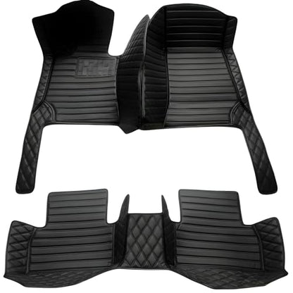 Custom Leather Car Mats, Vehicle-Specific Fit All-Weather Floor Mats, 100% Waterproof Anti-Slip Durable Protection for SUV Truck Sedan, Precision Tailored Protection (All Black Splicing) - color: All Black Splicing
