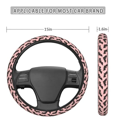 Halloween Pink Black Bats Steering Wheel Cover for Women Men, Non-Slip Steering Wheel Protector Car Wheel Covers, Universal 15 Inch Fit for Auto, Suvs, Truck - color: Halloween Pink Black Bats