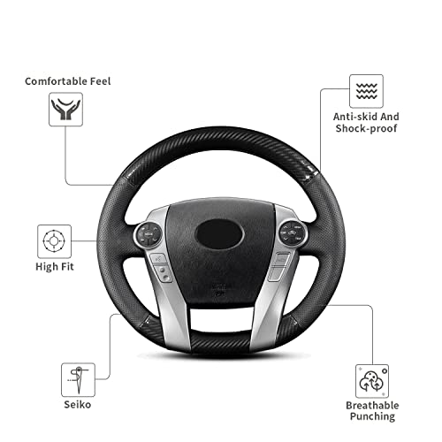 Hand-Stitch Steering Wheel Cover with Microfiber Leather & Carbon Fiber Leather Fit for Toyota Prius V 2012 2015/Prius C 2012 2015 2017/Prius 2010 2012/Prius Plus Prius Plug-in Hybrid 2013 - size: Carbon Fiber + Microfiber
