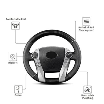 Hand-Stitch Steering Wheel Cover with Microfiber Leather & Carbon Fiber Leather Fit for Toyota Prius V 2012 2015/Prius C 2012 2015 2017/Prius 2010 2012/Prius Plus Prius Plug-in Hybrid 2013 - size: Carbon Fiber + Microfiber