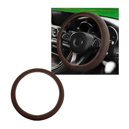 Wevdn Elastic Stretch Steering Wheel Cover, 15"×15" Microfiber Breathable Ice Silk Steering Wheel Protector, Anti-Slip Elastic Steering Wheel Cover for Men Women, Car Accessories (Brown) - color: Brown