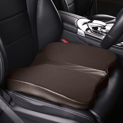 Car Seat Cushion - Comfort Memory Foam Seat Cushion for Car Seat Driver, Tailbone (Coccyx) Pain Relief Pad, Car Seat Cushions for Driving, Office Chair Cushion (Brown) - color: Brown-faux Leather