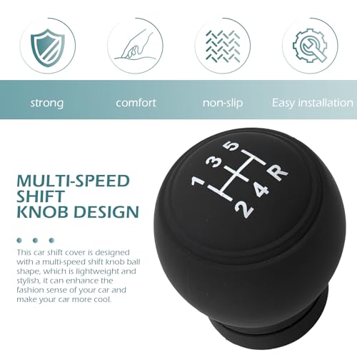 Car Gear Shift Knob Cover, 5 Speed Right Round Gear Shift Knob Covers, Silicone Anti Skid Protector, Universal Interior Accessories for Most Vehicles (Black)