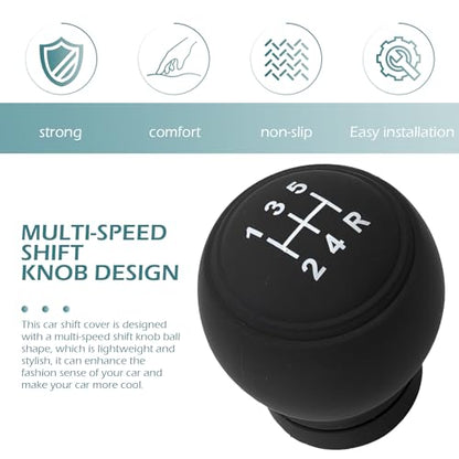 Car Gear Shift Knob Cover, 5 Speed Right Round Gear Shift Knob Covers, Silicone Anti Skid Protector, Universal Interior Accessories for Most Vehicles (Black)