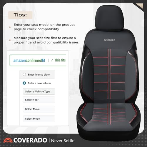 Coverado Full Set Leather Car Seat Covers, Crafted with Full Leather Construction and Carbon Fibre Weave Universal Fit for Most Cars SUV Trucks(Redline - color: RedLine, size: FullSet