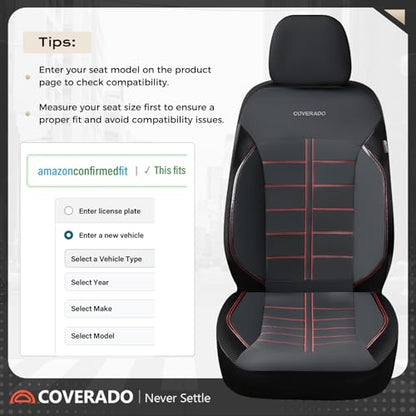 Coverado Full Set Leather Car Seat Covers, Crafted with Full Leather Construction and Carbon Fibre Weave Universal Fit for Most Cars SUV Trucks(Redline - color: RedLine, size: FullSet