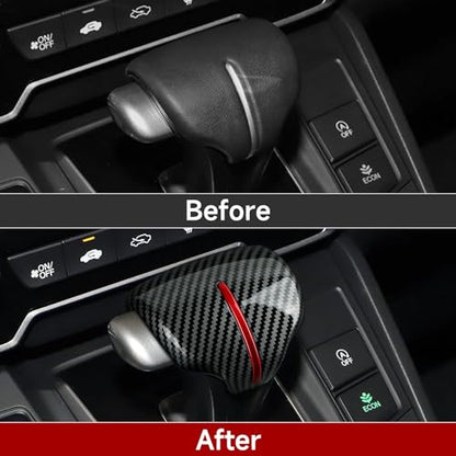 Car Gear Shift Knob Cover Decals for 2017 2018 2019 2020 2021 2022 Honda CR-V Accessories CRV ABS Carbon Fiber Stickers, Black Red - color: Gear Shift Knob Cover, Black Red