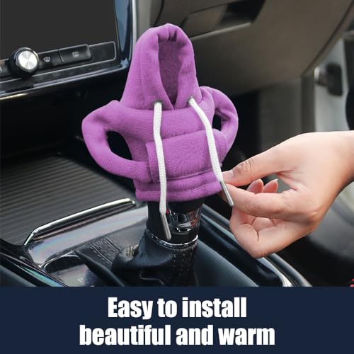 Gear Shift Hoodie, Car Gear Shift Cover, Fashionable Hoodie Car Shifter Knobs, Auto Interior Decor Accessories Cute Shifter Knob Hoodies Universal for Manual & Automatic (Purple)