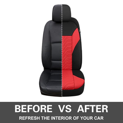 CAROMOP Car Seat Covers Front Set, Washable and Breathable Premium Cloth Seat Covers for Cars, Universal Fit for Most Car Interior Covers-Sedan Truck SUV(Black/Red)