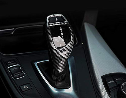 iJDMTOY Glossy Black Carbon Fiber Pattern Shift Knob Cover Shell Compatible with BMW Fxx 2 3 4 5 6 Series X3 X4 X5 X6 Performance Sports Shifter