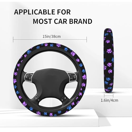 Paw Prints Steering Wheel Cover - Purple Dog Paws Galaxy Steering Wheel Car Accessories Universal 15 Inch Cute Steering Wheel Cover Girls Women Men Anti Slip Breathable Wheel Cover Protector - color: Purple dog Paws