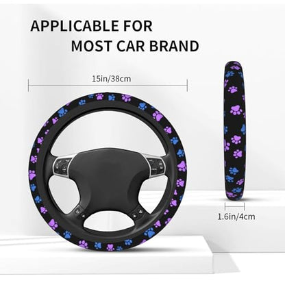 Paw Prints Steering Wheel Cover - Purple Dog Paws Galaxy Steering Wheel Car Accessories Universal 15 Inch Cute Steering Wheel Cover Girls Women Men Anti Slip Breathable Wheel Cover Protector - color: Purple dog Paws