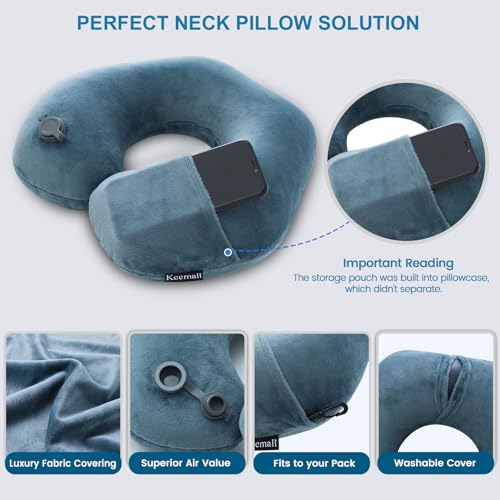 Keemall Inflatable Travel Neck Pillow for Airplane Train Car Washable Pillowcase U Shaped Office Napping Pillow - color: Deep Grey, size: Medium