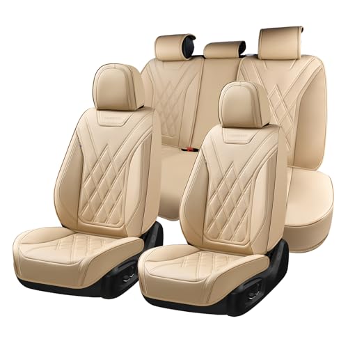 Coverado Car Seat Covers, Front Covers for Cars, Car Seat Cover Front Seats, Automotive Seat Cover, Waterproof, Leather Car Seat Cushion, Universal Interior Seat Protectors for Most Cars - color: 01-Beige, size: FullSet