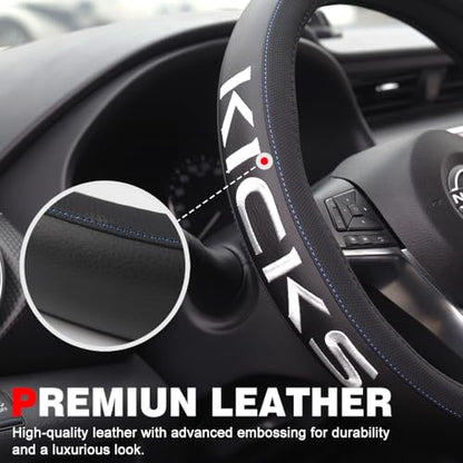 XITER Leather Steering Wheel Cover for Nissan Kicks 2018-2026,with Kicks Logo - color: Kicks 2018-2026,With "Kicks" LOGO