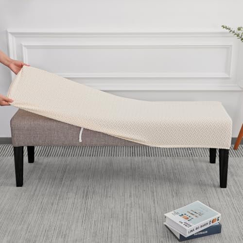 SPRINGRICO Stretch Dining Bench Cover, Removable Bench Slipcover Washable Bench Seat Protector Rectangle Bench Cover for Dining Room, Living Room, Bedroom, Kitchen (S3-Warm Cream) - color: S3-warm Cream
