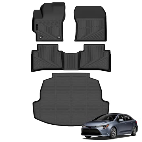 Auxko All Weather Floor Mats Cargo Mat Fit for Toyota Corolla Sedan 2026 2025-2020 TPE Floor Liner Trunk Mat Corolla Accessories All Season Odorless Anti-Slip Black - size: corolla sedan|2020-2026|floor+cargo mats