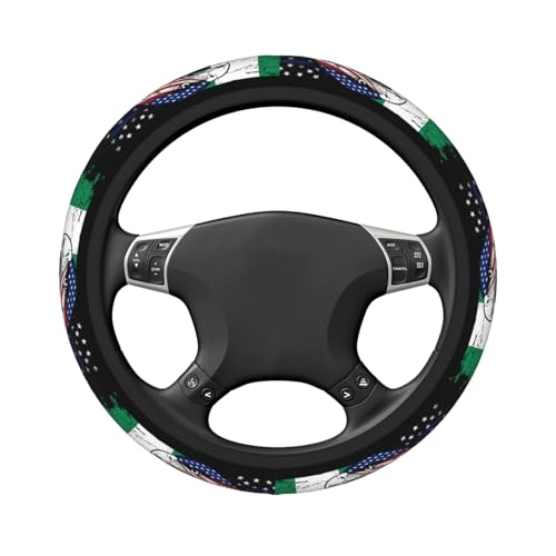 Nigeria Nigerien Flag America Eagle Breathable Neoprene Steering Wheel Cover - Anti-Slip Floral Design Universal Fit for Cars/Trucks/Suvs (14.5"-15" Inch) - color: Nigeria Nigerien Flag America Eagle