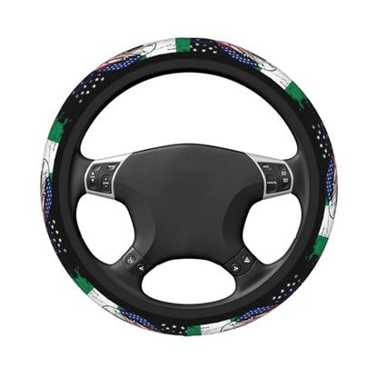 Nigeria Nigerien Flag America Eagle Breathable Neoprene Steering Wheel Cover - Anti-Slip Floral Design Universal Fit for Cars/Trucks/Suvs (14.5"-15" Inch) - color: Nigeria Nigerien Flag America Eagle