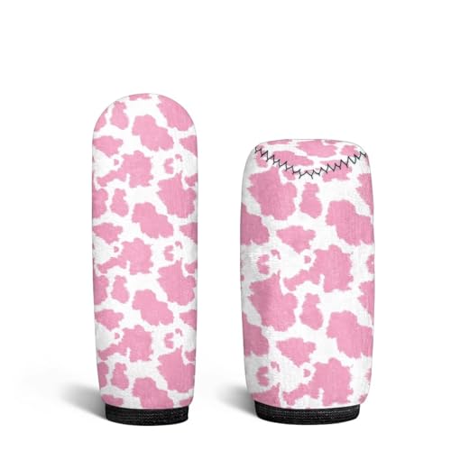 Pink Cow Print Car Gear Shift Knob Cover Set of 2, Non-Slip Handbrake Cover and Elastic Gear Shift Knob Cover Protector for Car SUV Protector - color: Pink Cow Print