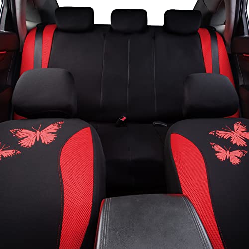 Flying Banner Butterfly car seat Covers ful Set Fashion Universal Lady Woman Female Rear Bench Split Colorized (Full Set, Red) - color: Red, size: Full set