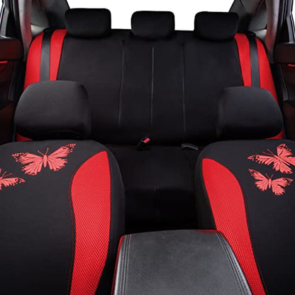 Flying Banner Butterfly car seat Covers ful Set Fashion Universal Lady Woman Female Rear Bench Split Colorized (Full Set, Red) - color: Red, size: Full set