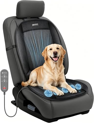 CooCoCo Ventilated Car Seat Cover with Airflow Fan for Pet Travel, Breathable 12V Seat Cushion for Dogs, SUVs, Trucks, and Long Car Rides, Adjustable Air Circulation Pad for Drivers and Pets