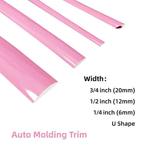 16Ft Soft Pink Car Motor Bike Self-Adhesive Exterior and Interior Molding Trim Universal Dashboard Bumper Window Door Body Side Decorative Strip Scratch-Proof (Width: 1/2 inch (12mm)) - style: Width: 1/2 inch (12mm)
