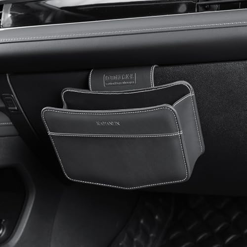 Car Trash Can Small Leather Vehicle Trash Bin Car Dustbin Garbage Organizer Holder with Trash Bag Foldable Mini Cars Storage Bag Container for Auto SUV Van Trucks (Black,Glovebox Hanging)