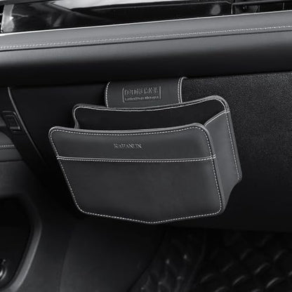 Car Trash Can Small Leather Vehicle Trash Bin Car Dustbin Garbage Organizer Holder with Trash Bag Foldable Mini Cars Storage Bag Container for Auto SUV Van Trucks (Black,Glovebox Hanging)