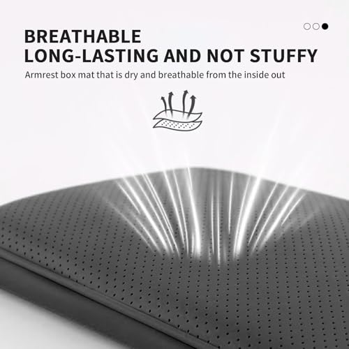 Car Armrest Cover for Car, Nappa Leather Center Console Armrest Pad with Side Storage Pockets, Breathable Non-Slip Auto Arm Rest Cushion, Universal Fit for Most Cars Tesla Model Y