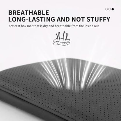 Car Armrest Cover for Car, Nappa Leather Center Console Armrest Pad with Side Storage Pockets, Breathable Non-Slip Auto Arm Rest Cushion, Universal Fit for Most Cars Tesla Model Y