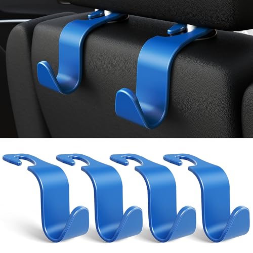 Car Seat Headrest Hook 4 Pack Hanger Universal Vehicle Car Storage Organizer for Handbag Purse Coat S Type Blue - color: Blue