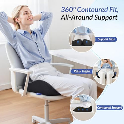 Pioneering Seat Cushion for Pressure Relief, Ergonomic Office Chair Cushion for Sciatica, Back, Hemorrhoids & Tailbone Pain Relief, High-Density Memory Foam Car Seat Cushion with Anti-Slip Base