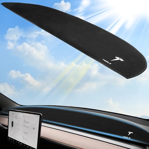 2025 Dashboard Cover for Tesla Model Y Dashboard and Glare Protection，not fit for Model Y Juniper 2025 (Model Y, White Logo, 2021-2024)