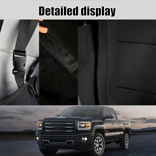 Seat Covers for Chevy Silverado & GMC Sierra 1500 2014 2015 2016 2017 2018 Front & Rear 60/40 Split Bench Full Set Foam Padded Heavy-Duty Automotive Seat Cover Set - Black - size: 14-18 Front and Rear
