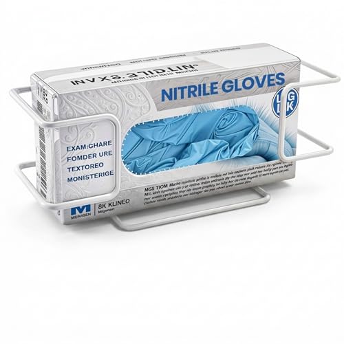 Disposable Glove and Facial Tissue Wire Rack, Dispenser, Wall Mount Design with Mounting Accessories Included, White Durable Metal Organizer Glove Holder for Home, Lab, Office and Food Service