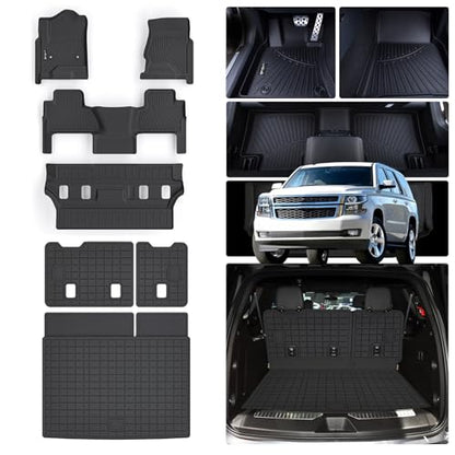 Floor Mats for Chevy Chevrolet Tahoe & GMC Yukon 7seat (Not XL) 2015-2020 & Cargo Mat with Backrest Protection TPE All Weather Protection Floor Liner & Cargo Liners Accessories - size: 【fit 7seat】Floor Mat & Trunk Mat & Backrest Mat