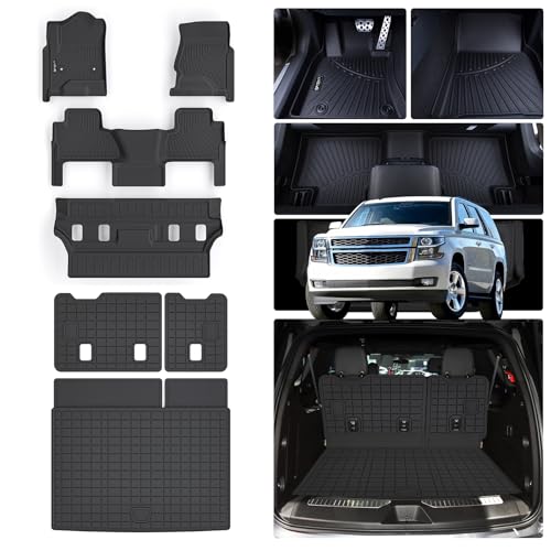 Floor Mats for Chevy Chevrolet Tahoe & GMC Yukon 7seat (Not XL) 2015-2020 & Cargo Mat with Backrest Protection TPE All Weather Protection Floor Liner & Cargo Liners Accessories - size: 【fit 7seat】Floor Mat & Trunk Mat & Backrest Mat