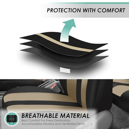 FH Group Striking Striped Car Seat Covers - Universal Fit, Washable Seat Covers for Cars, SUVs, Vans, Sedans, Beige, Rear Set - color: Beige, size: Rear Set