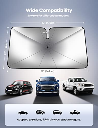 Lamicall Car Windshield Sunshade Umbrella - Foldable Car Windshield Sun Shade Cover, 5 Layers UV Block Coating, 52"x31" Front Window Heat Insulation Protection, for Auto Sedan, SUV Windshield - size: 52"x31"