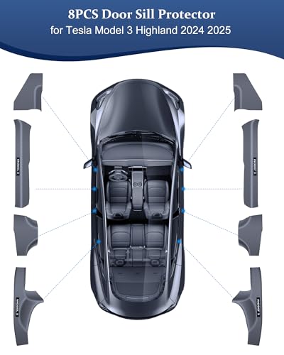2025 8PCS Tesla Door Sill Protector for Model 3 2024 2025 Highland, Carbon Fiber Door Sill Scuff Plate Edge Guard, Front and Rear Door Entry Guard Scuff Plate Carpet Front Rear Sill - size: Model 3 Highland Door Sill Protector